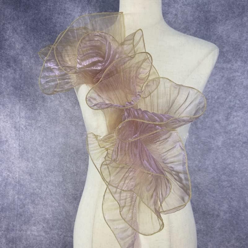 Creativesugar 5 Yards Retro Ruffle Pleated Chiffon Trim Dress Bag Decoration Tulle Fabric Applique Trimming Craft Sewing (Pennisetum Purple) - Image 1